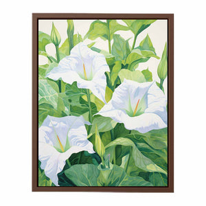 White jimson weed botanical canvas art for serene bedroom or bathroom decor.