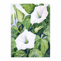 White trumpet flower botanical canvas artwork for calm green bedroom decor.
