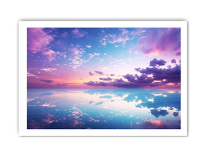 Pastel sky reflection canvas art for serene bedroom and coastal decor.