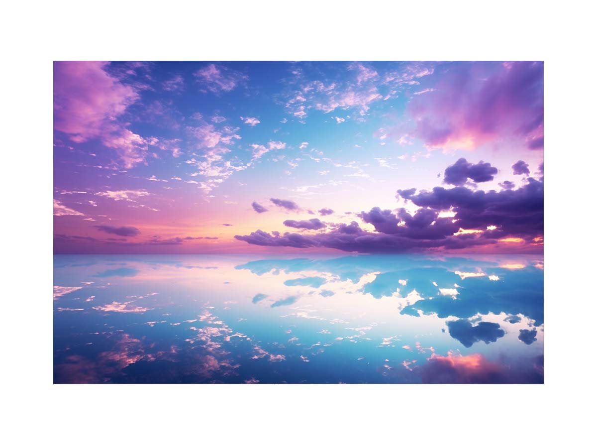 Pastel sky reflection canvas art for serene bedroom and coastal decor.