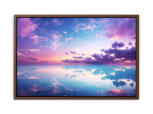 Pastel sky reflection canvas art for serene bedroom and coastal decor.