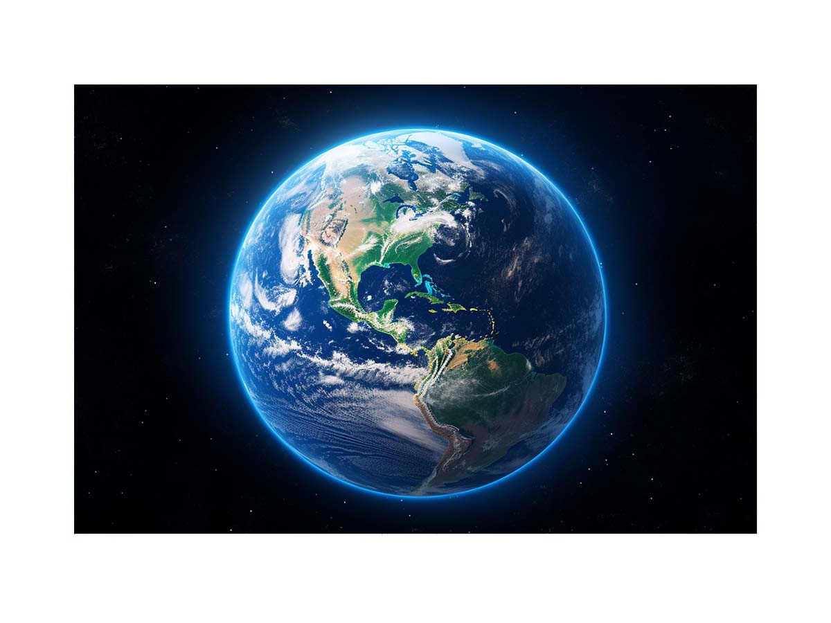 Earth from space canvas print for modern office or kids room decor.