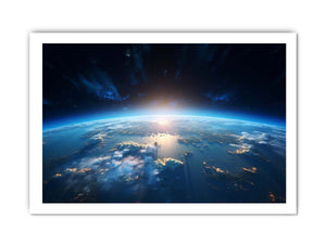 Earth from space canvas art with blue horizon for modern office decor.