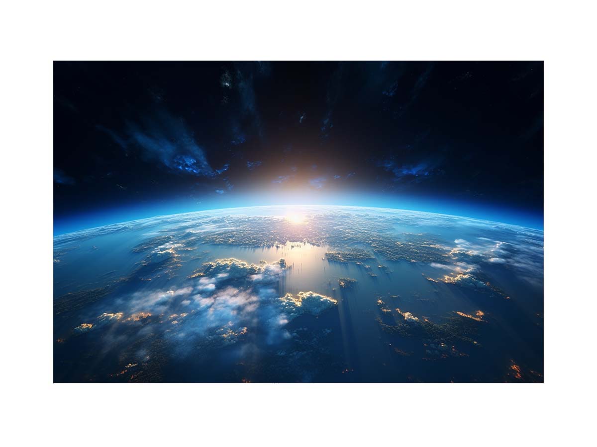 Earth from space canvas art with blue horizon for modern office decor.