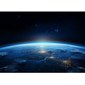 Earth night canvas print with city lights and stars for office wall decor.