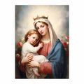 Madonna and child canvas art with soft roses and blue robe for bedroom decor.