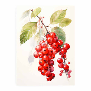 Watercolor red berry branch canvas art for kitchen decor.