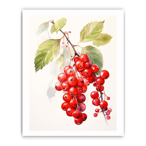 Watercolor red berry branch canvas art for kitchen decor.