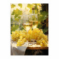 White wine and grape still life canvas art for dining room decor.