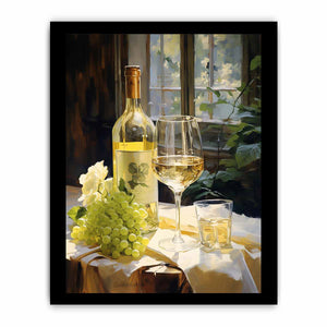 White wine bottle and grapes canvas art for dining room decor.