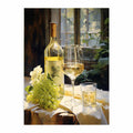 White wine and grape basket canvas art for kitchen decor.