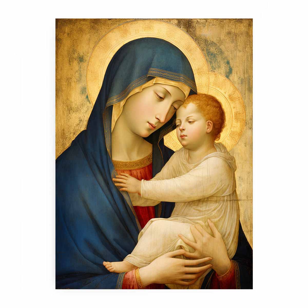 Mother Mary and Jesus religious canvas art for bedroom decor.