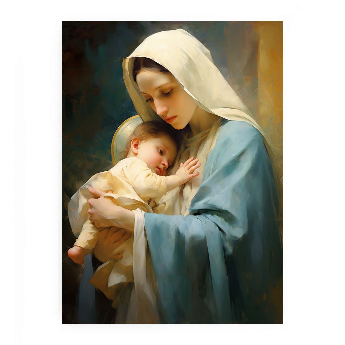 Mother and child sacred portrait canvas art for bedroom decor.
