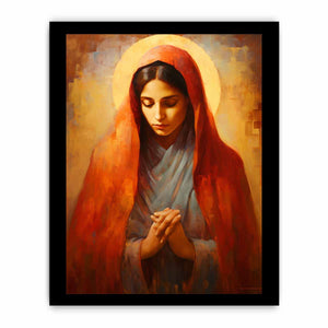 Virgin Mary prayer canvas art for bedroom decor.