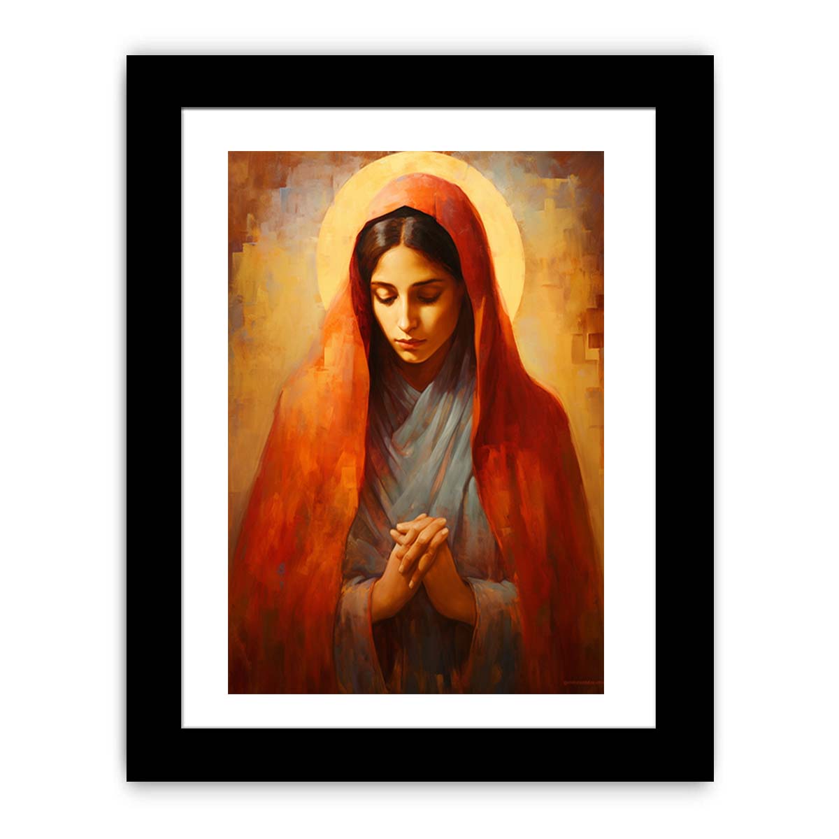 Virgin Mary prayer canvas art for bedroom decor.