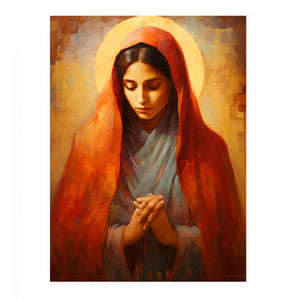 Virgin Mary prayer canvas art for bedroom decor.