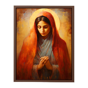 Virgin Mary prayer canvas art for bedroom decor.