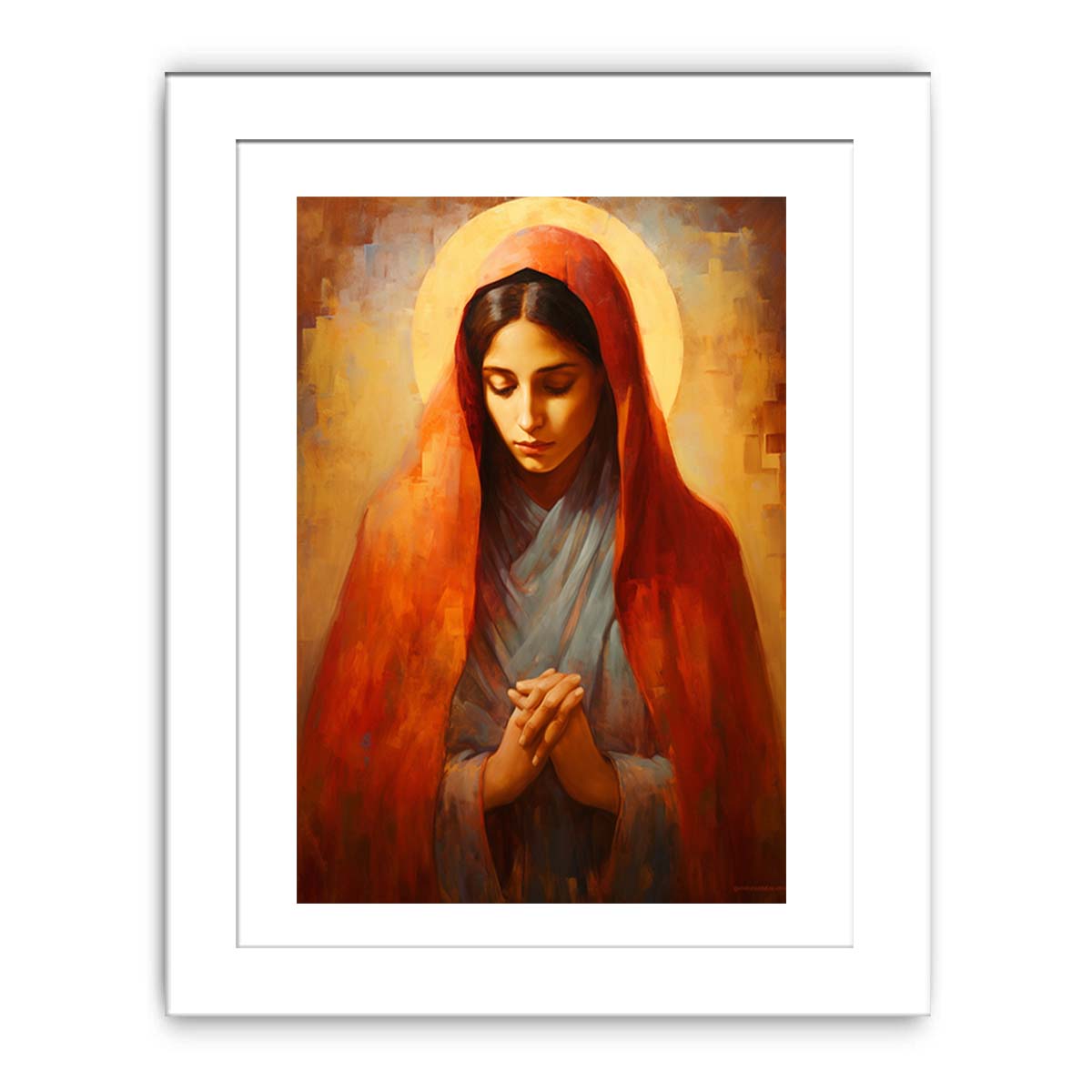 Virgin Mary prayer canvas art for bedroom decor.