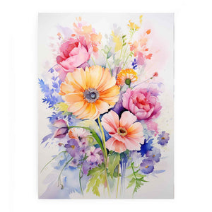Soft watercolor floral canvas art with pink and peach flowers for bedroom decor.