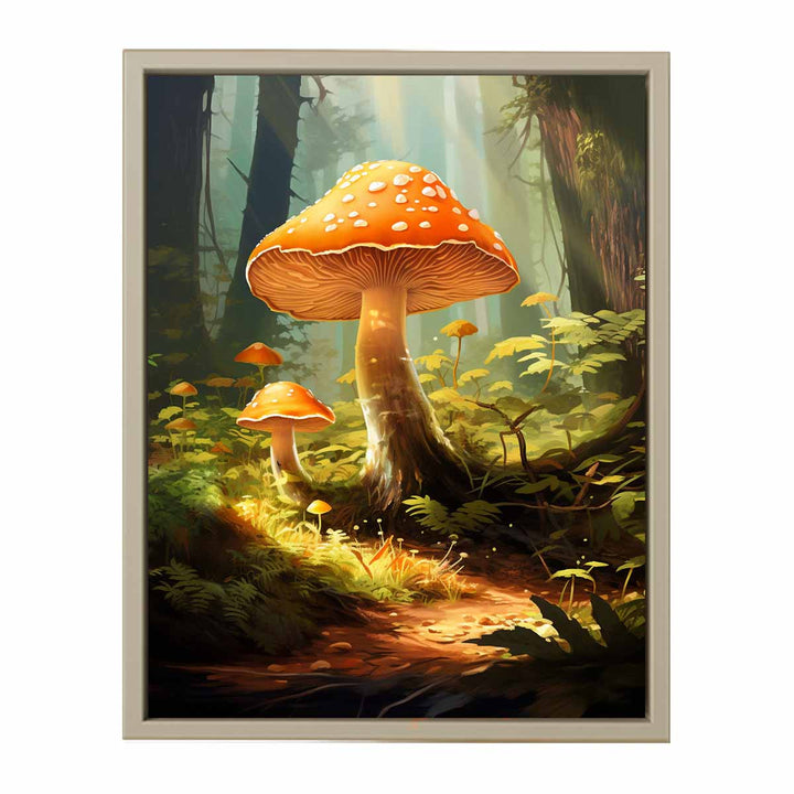 Mushroom Painting In Jungle framed Print