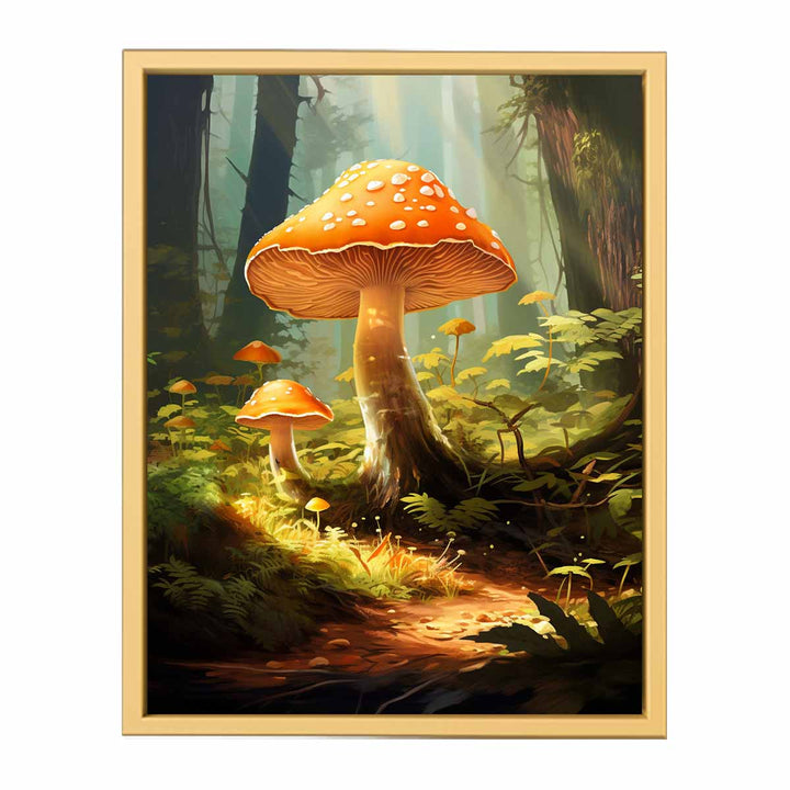 Mushroom Painting In Jungle framed Print