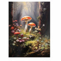 Red mushroom woodland canvas art with wildflowers for soft bedroom or nursery decor.