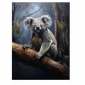 Realistic koala canvas art on eucalyptus branch for nursery or living room decor.