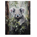 Soft koala canvas art with eucalyptus leaves for nursery, bedroom, or calming home decor.