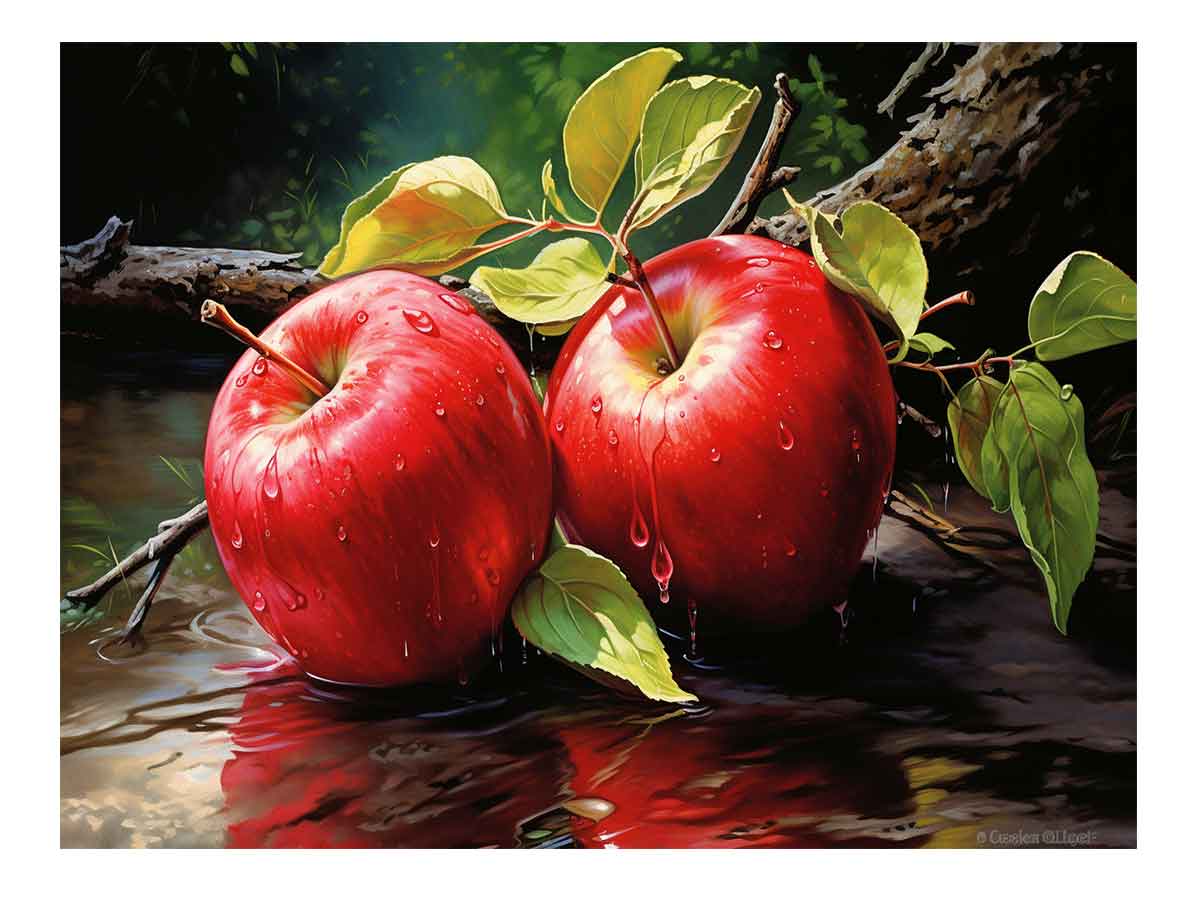 Realistic red apple still life canvas art for kitchen or dining room wall decor.