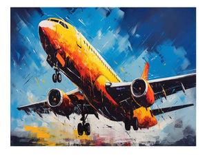 Bold yellow airplane canvas art for modern office or aviation room decor.