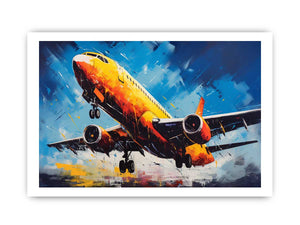 Bold yellow airplane canvas art for modern office or aviation room decor.