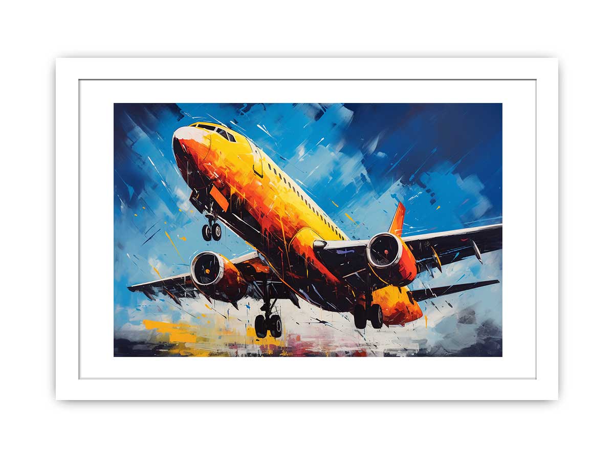 Bold yellow airplane canvas art for modern office or aviation room decor.