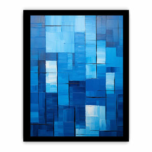 Blue geometric abstract canvas art for modern office or living room decor.