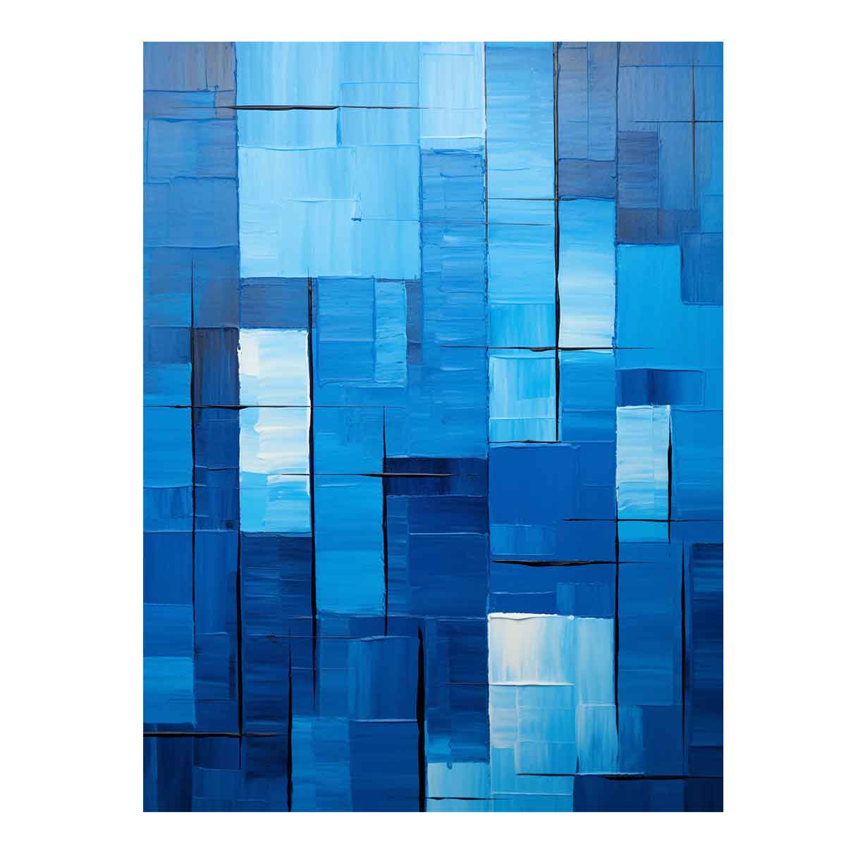 Blue geometric abstract canvas art for modern office or living room decor.