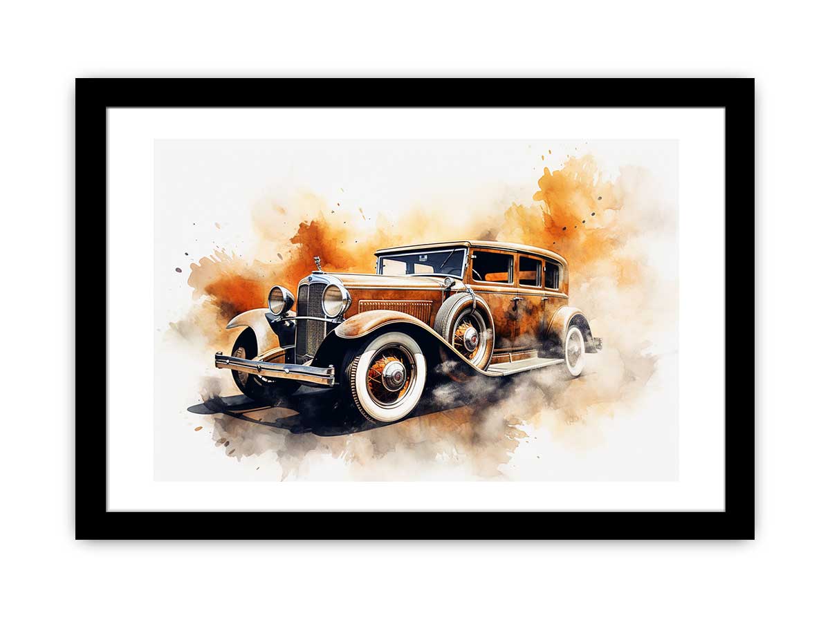 Vintage classic car canvas art with warm watercolor details for office decor.