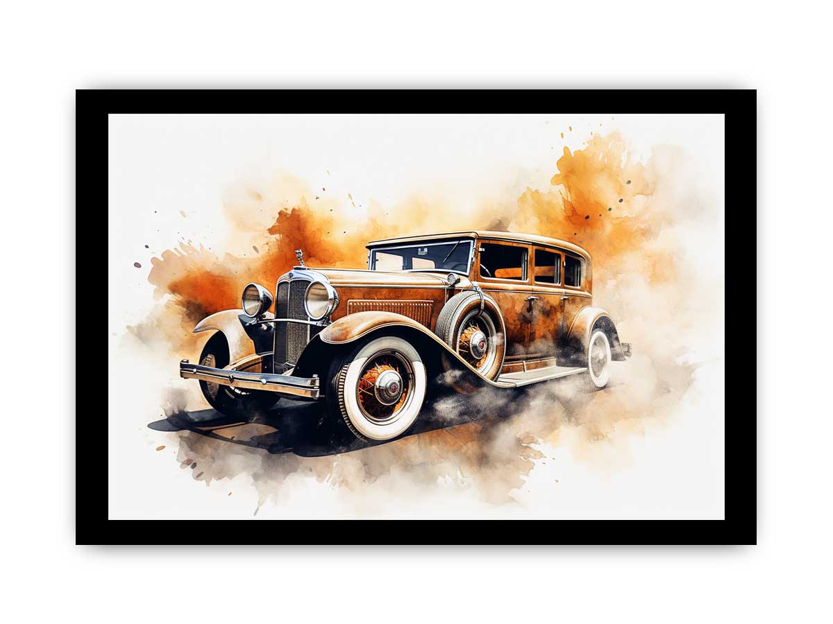 Vintage classic car canvas art with warm watercolor details for office decor.