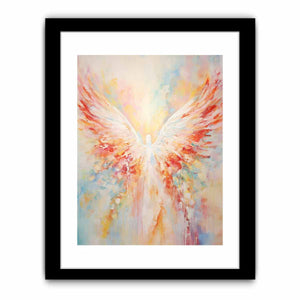 Soft pastel abstract angel wings canvas art for peaceful bedroom decor.