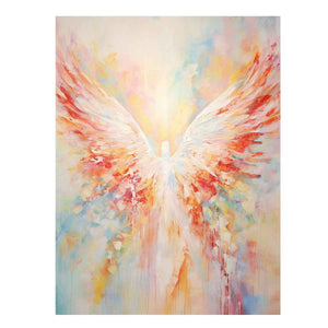 Soft pastel abstract angel wings canvas art for peaceful bedroom decor.