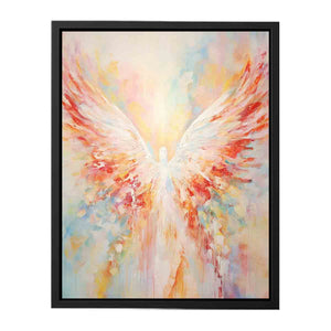 Soft pastel abstract angel wings canvas art for peaceful bedroom decor.