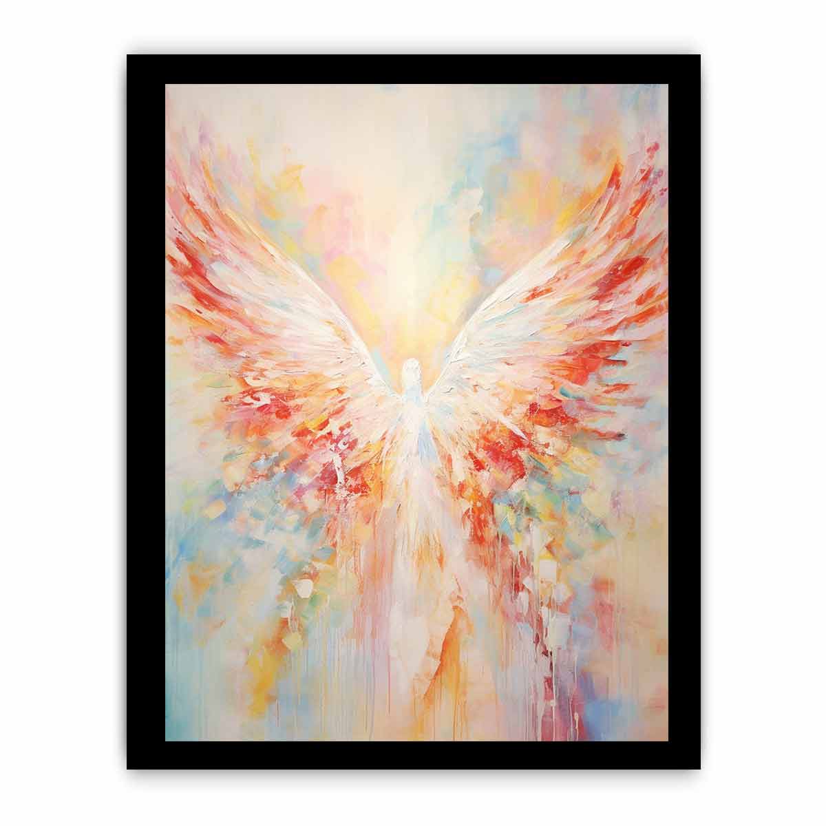 Soft pastel abstract angel wings canvas art for peaceful bedroom decor.