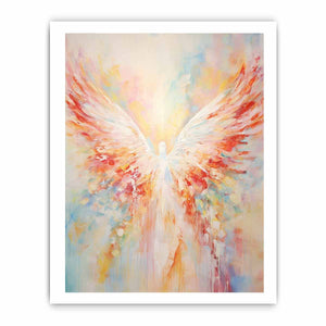 Soft pastel abstract angel wings canvas art for peaceful bedroom decor.