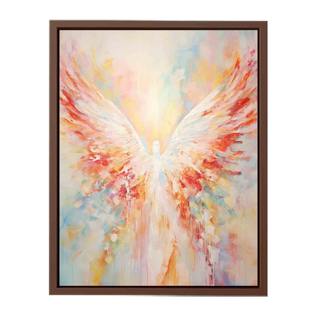 Soft pastel abstract angel wings canvas art for peaceful bedroom decor.