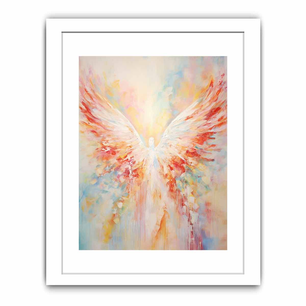 Soft pastel abstract angel wings canvas art for peaceful bedroom decor.