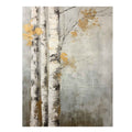 Neutral birch tree canvas art with gold accents for calm modern room decor.