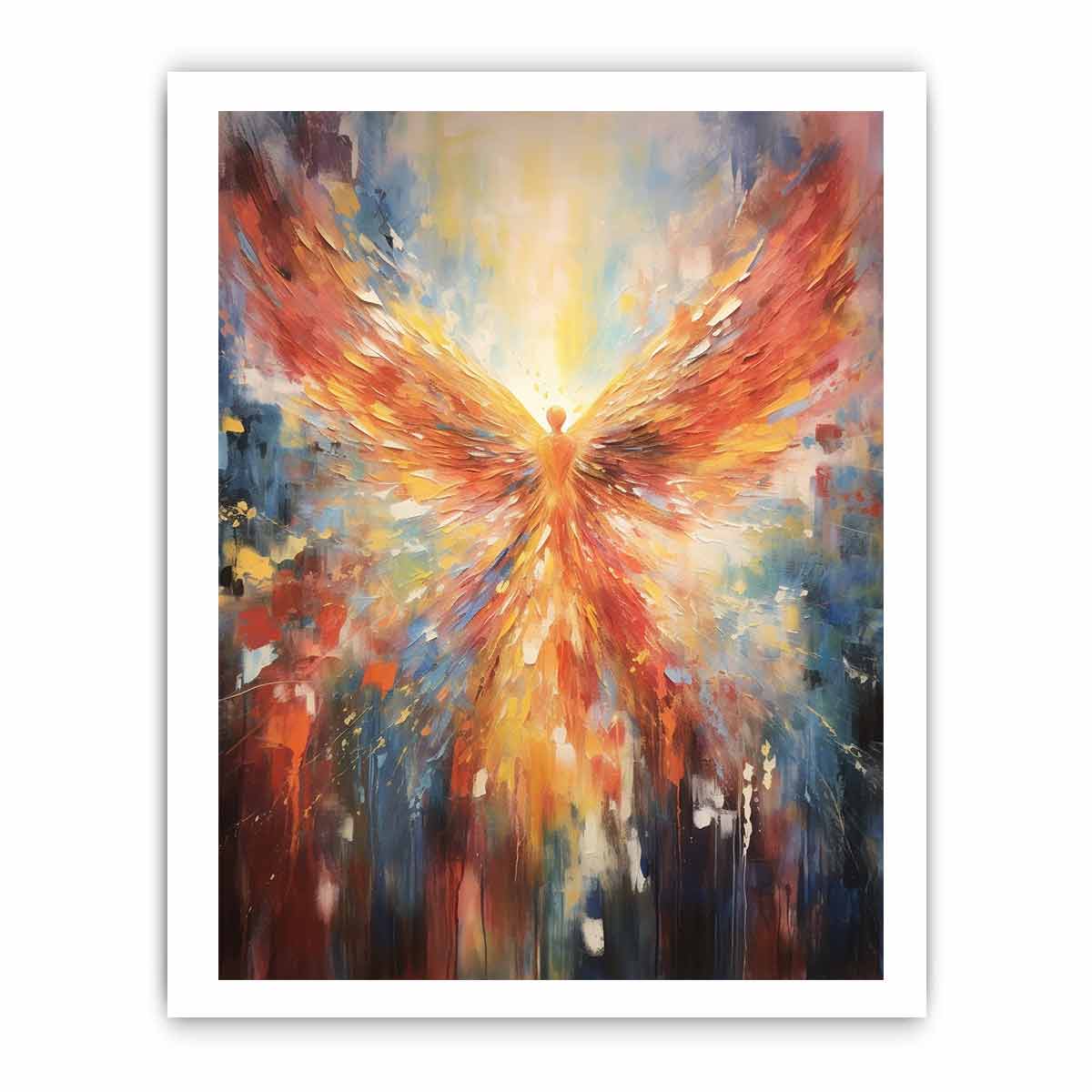 Fiery abstract angel wings canvas art for bold living room statement decor.