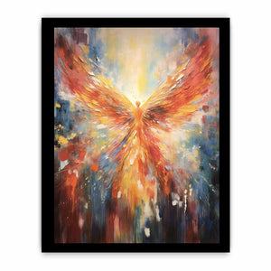 Fiery abstract angel wings canvas art for bold living room statement decor.