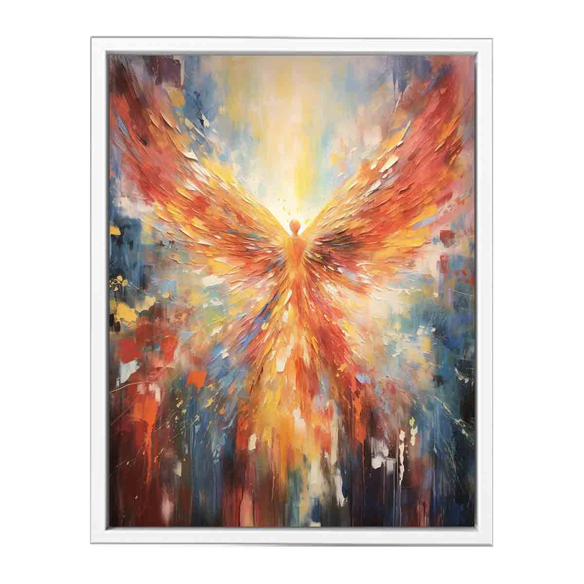 Fiery abstract angel wings canvas art for bold living room statement decor.