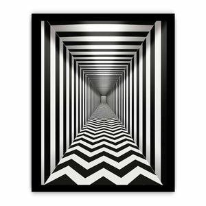 Black and white optical illusion corridor canvas art for modern hallway or office decor.