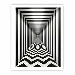 Black and white optical illusion corridor canvas art for modern hallway or office decor.