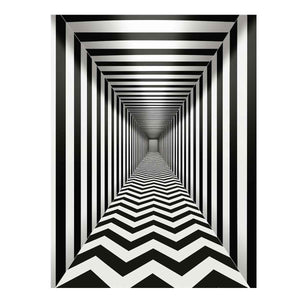 Black and white optical illusion corridor canvas art for modern hallway or office decor.